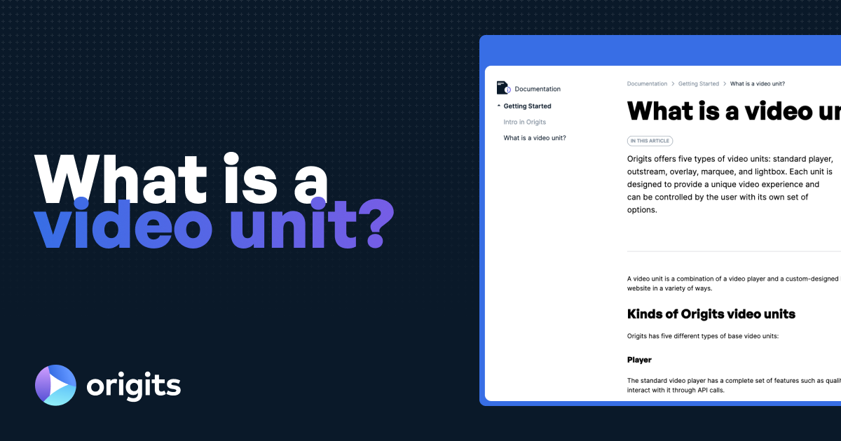 Documentation Getting Started What is a video unit?